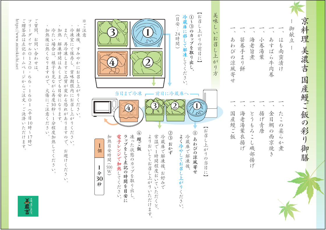 国産鰻ご飯の彩り御膳お召し上がり方説明